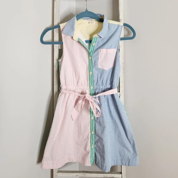 Crewcuts girls size 10 colorblock stripe button down sleeveless dress - Picture 1 of 4
